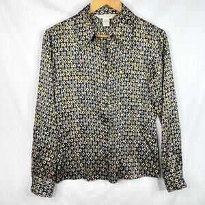 Vintage Express Silk Funky Pattern 100% Silk Button Down Small
